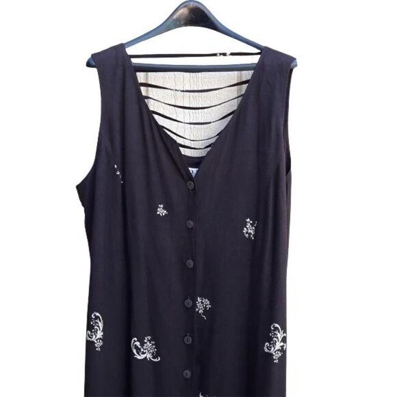 Vtg R&K Sleeveless V-neck Button Front Maxi Dress Bandana Print Brown Sz 20W - Picture 6 of 11